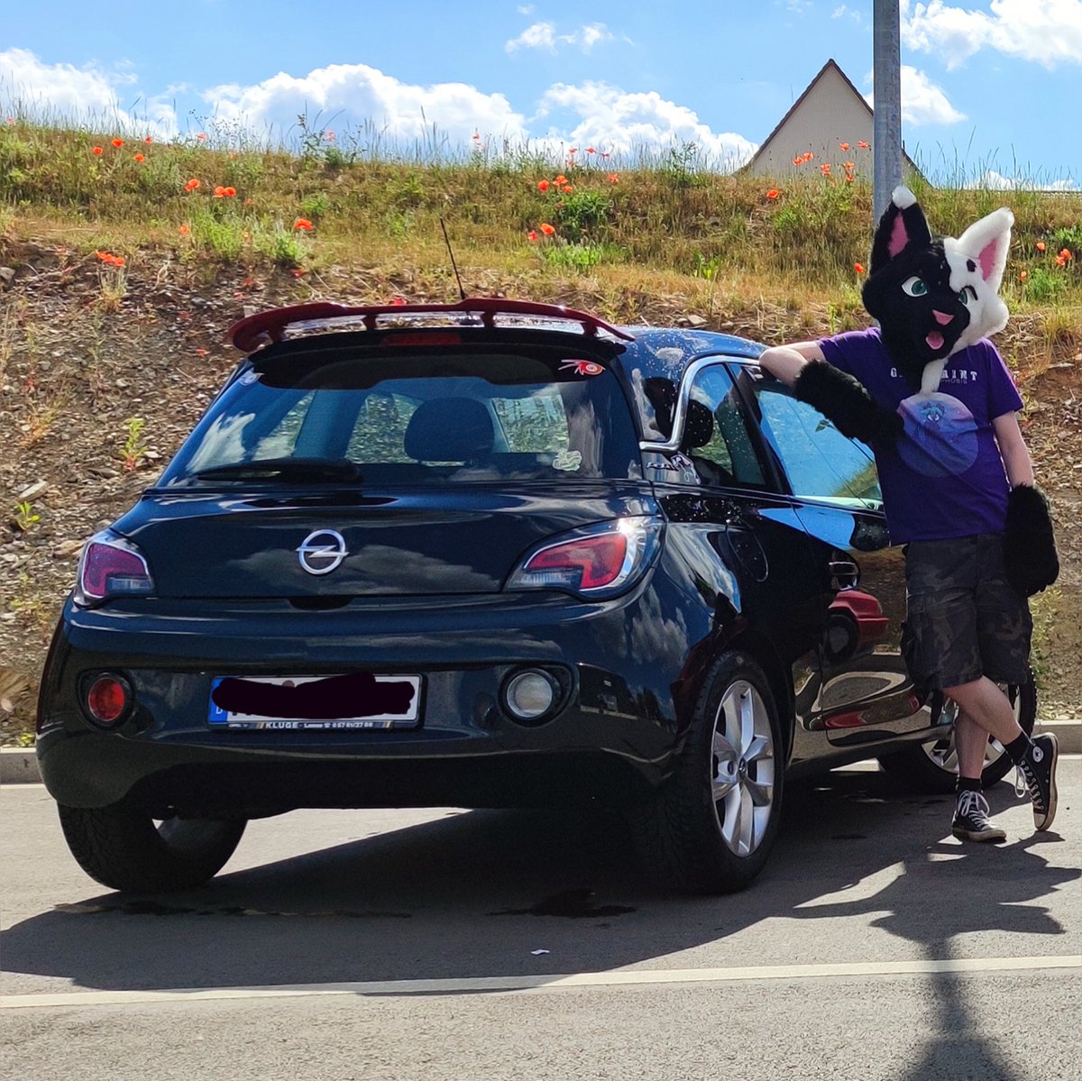Got some new mods planned to make it more of a Rallye car 👀

#FursuitFriday #fursuit #furry #furries #cat #tabaxi #opel #opeladam #carfur