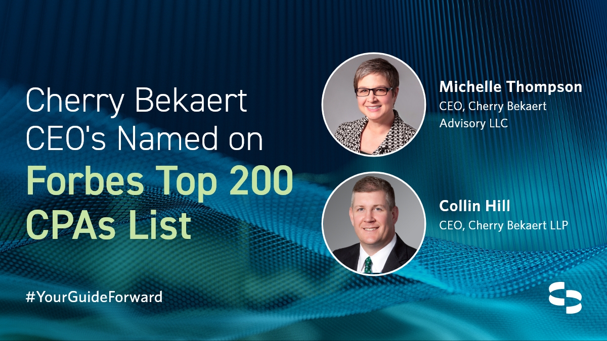 We're thrilled to announce that Cherry Bekaert's Michelle Thompson and Collin Hill made the #ForbesTop200 CPAs list! This prestigious recognition is a testament to their dedication, excellence and leadership. okt.to/le3no2