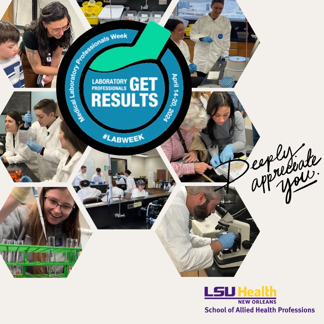 LSU Health New Orleans School of Allied Health (@lsuhealth_sahp) on Twitter photo 🔬Medical Laboratory Science Week 🩸 is coming to an end. ☹️ We are grateful for individuals in the “hidden profession” and so proud of the #MLS students, faculty, and staff! 💜💛 #LSU #LSUHealth #AlliedHealth #HealthProfessions #LabWeek #MedLabScience #TheFutureOfHealthCare 🔬Medical Laboratory Science Week 🩸 is coming to an end. ☹️ We are grateful for individuals in the “hidden profession” and so proud of the #MLS students, faculty, and staff! 💜💛 #LSU #LSUHealth #AlliedHealth #HealthProfessions #LabWeek #MedLabScience #TheFutureOfHealthCare