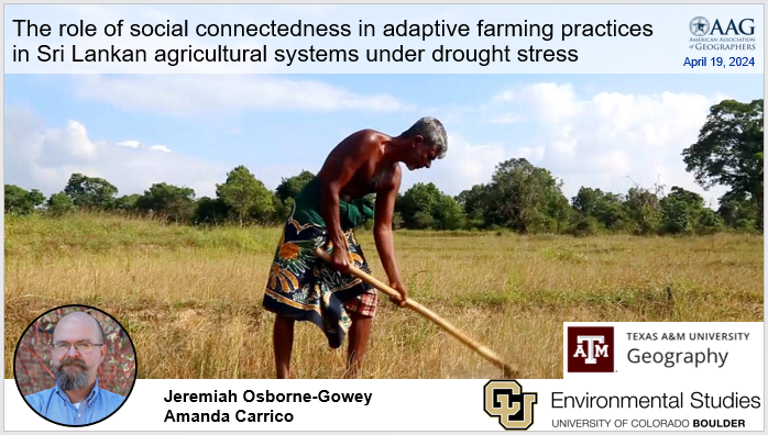 JeremiahOsGo's tweet photo. @theAAG I'll be giving a talk today on #socialcapital &amp; adaptive #farming practices in Sri Lanka agricultural systems under #drought stress in @theAAG #Water Resources Specialty Group #AAG2024 session. 

Tune in at 1040am Hawaii time today!

Details at -> https://t.co/6AZFMiDUHk #lanka https://t.co/83Sa6vSmXq