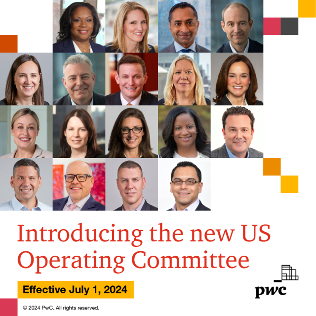 Introducing PwC’s incoming Operating Committee 🤩! Learn more about each leader and how they’ll help us stay on the leading edge for our clients and continue to deliver quality: pwc.to/3UpAsie