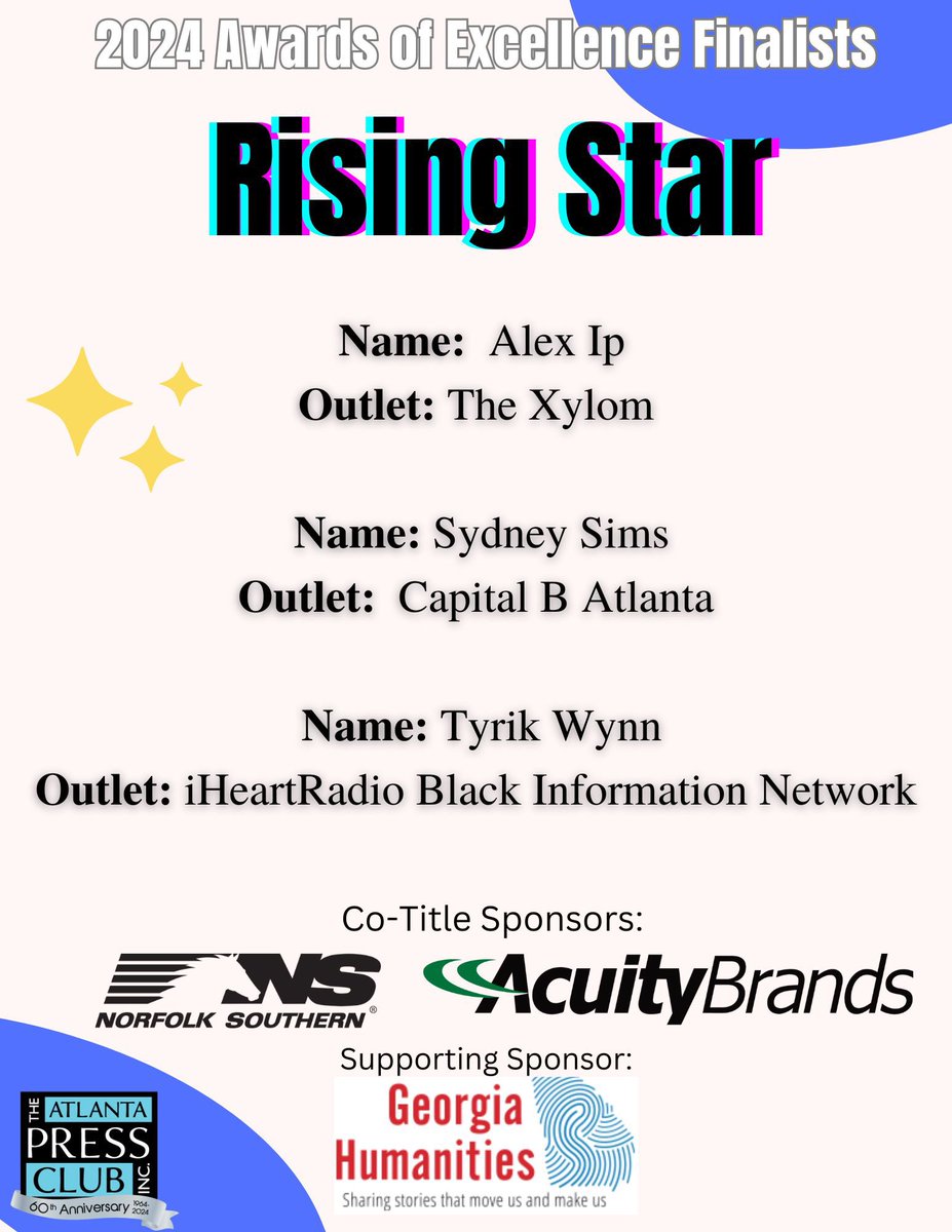 Congratulations to our 2024 Awards of Excellence Finalists: Rising Star 🎉 Alex Ip- The Xylom Sydney Sims- Capital B Atlanta Tyrik Wynn- iHeartRadio Black Information Network