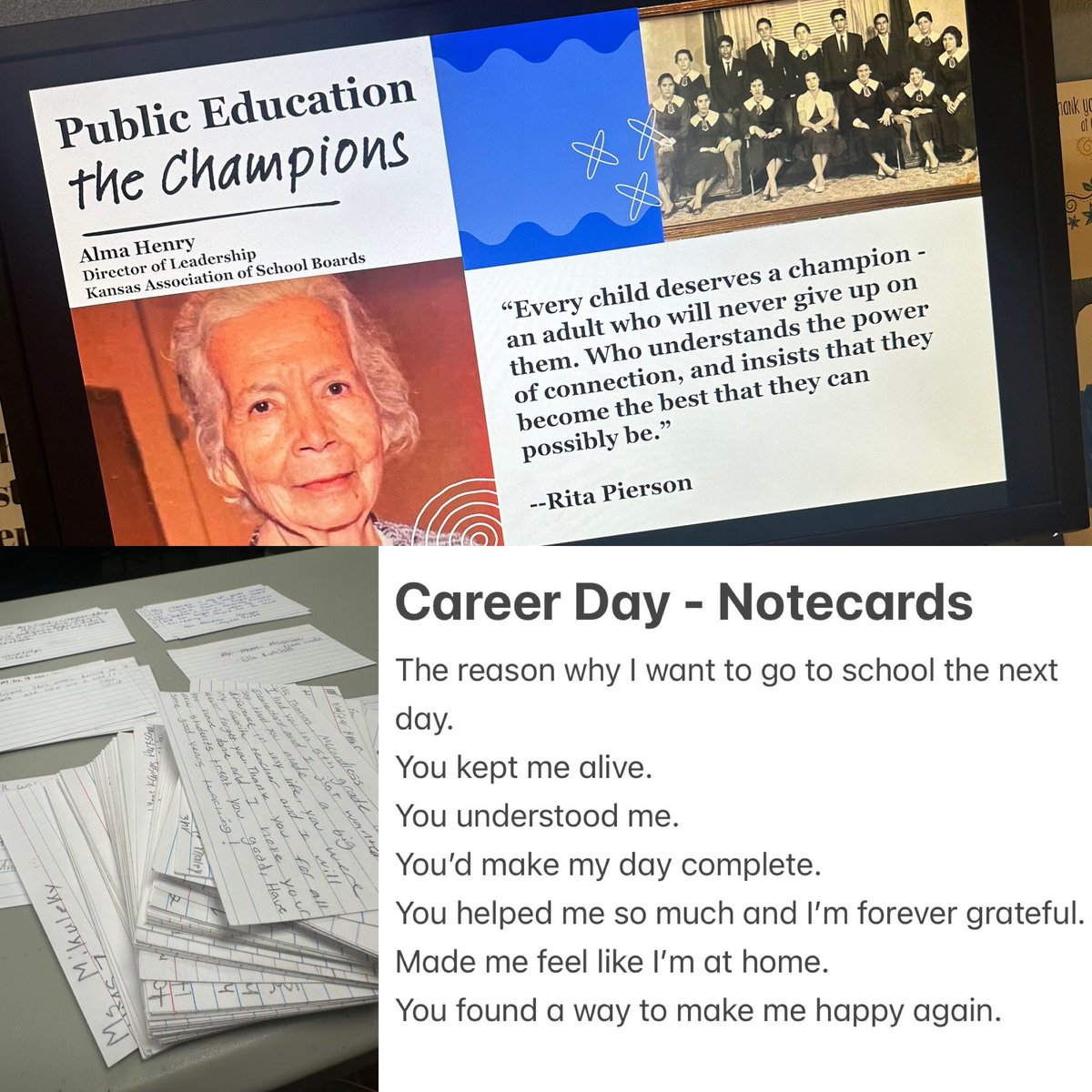 Was 1 of 7 presenters on Career Day on Public Ed. We need educators of all walks of life - teachers, support staff, admin, BOE members, for reasons far beyond processes or content. We need advocates. Check out these 7th grader’s words to their advocates.