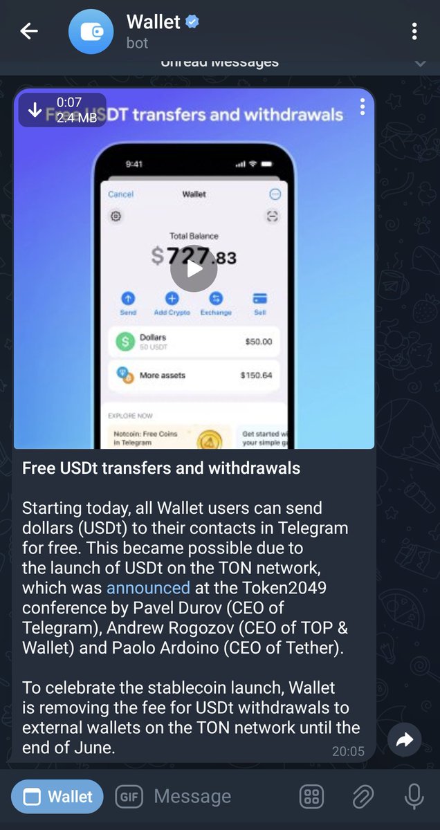 This popped up just now on my @telegram app. Tether and Telegram join forces ❤️ An entire ecosystem at your fingertips. Unstoppable Together.