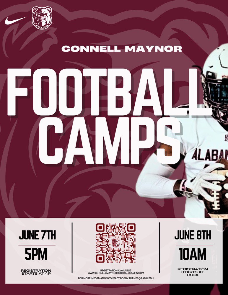 IT'S THAT TIME AGAIN ‼️ Head Coach Connell Maynor is hosting his Football Camps June 7th and 8th. You can register online at connellmaynorfootballcamps.com