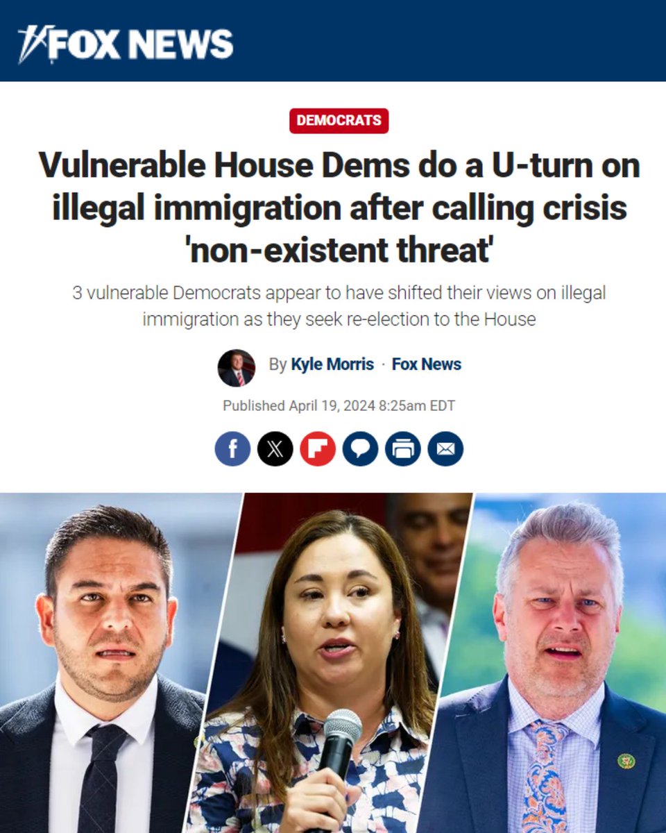 Vulnerable House Dems do a U-turn on illegal immigration after calling crisis 'non-existent threat' foxnews.com/politics/vulne… #nmpol