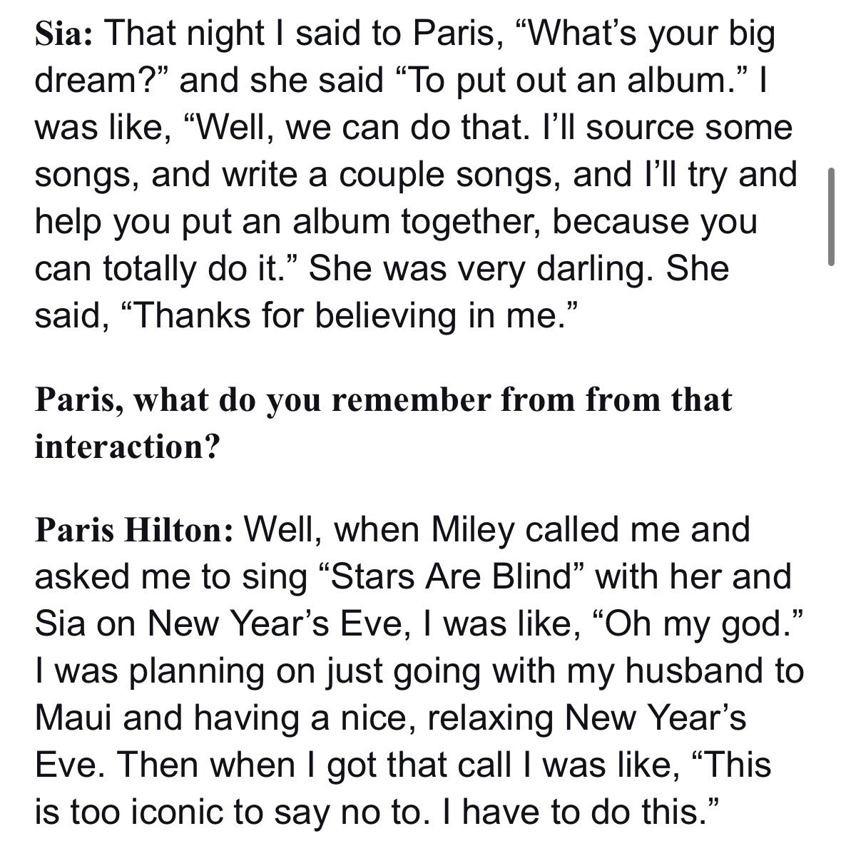 📰 | @Sia & @ParisHilton reminisce to @billboard about their first moments of bonding together backstage at @MileyCyrus‘s New Year‘s Eve Special in Miami in 2022: “Paris was so nervous, and I was so hot (…) I went up to her and I was like ‘It‘s going to be okay’“