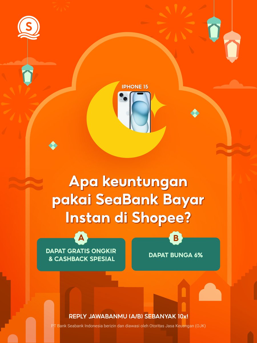 SeaBankID's tweet photo. 🔥MENANGKAN KESEMPATAN MENANGIN IPHONE 15 SECARA GRATIS!🔥

Cuma modal:
1. FOLLOW Twitter @SEABANKID
2. RT Tweet ini
3. REPLY JAWABANMU sebanyak 10x!

Semoga beruntung 🔥~ https://t.co/NRz5QkDMzx