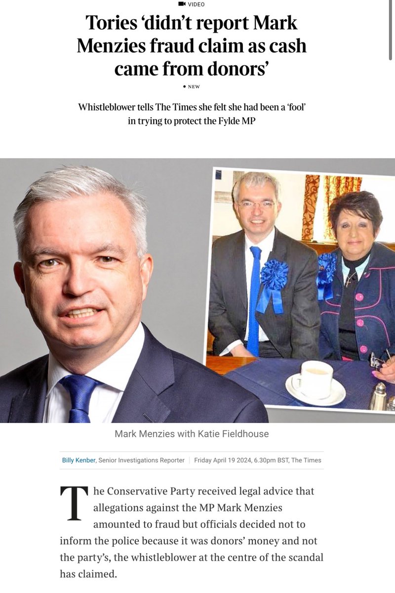So to summarise, at the same time as the Conservative party was loudly demanding a police investigation into the sale of Angela Rayner's council house, they were deliberately sitting on serious allegations of fraud against one of their own MPs