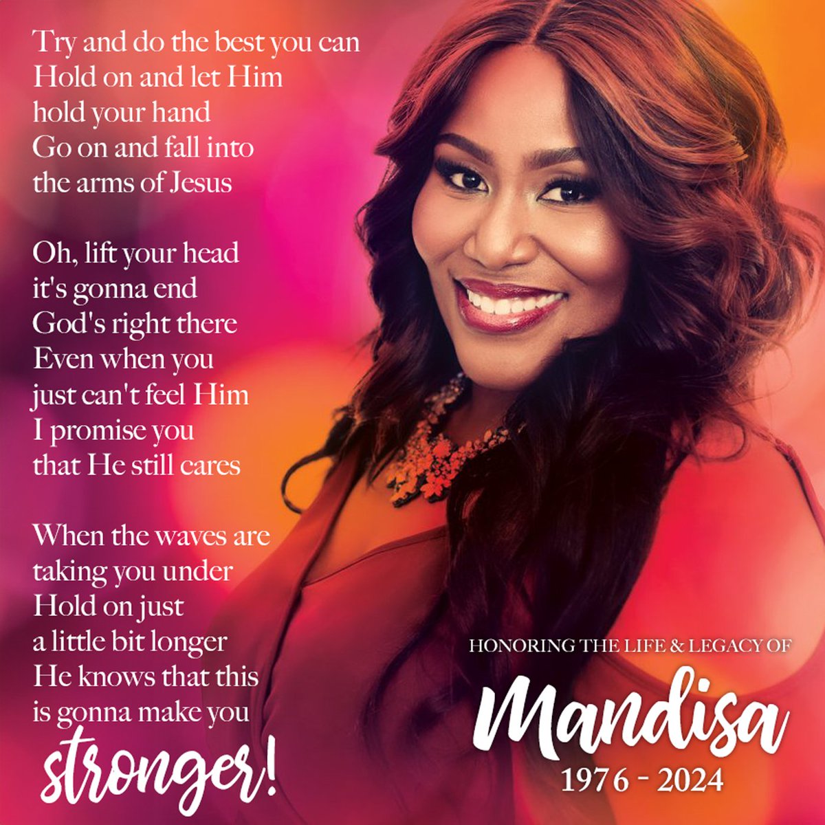 Our hearts broke in learning of the passing of Mandisa. 💔 We're holding on to her lyrics 'The pain ain't gonna last forever... things can only get better... believe me... this is gonna make you stronger.' Join KLTY all weekend as we celebrate her life through her music. 🙏 🎶