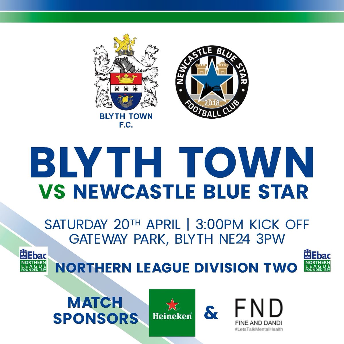 Blyth_TownFC's tweet image. 𝙏𝙊𝙈𝙊𝙍𝙍𝙊𝙒
It's a very quick turn-around as we welcome second place @nbsfc2018 to Gateway Park.
🆚 @nbsfc2018
🗓 Saturday 20th April
🕗 3:00pm
🏆 Northern League Division Two
🏟 Gateway Park, Blyth NE24 3PW
🎫 £6 | £3 | Free
Matchday Sponsors Heineken & Fine and Dandi