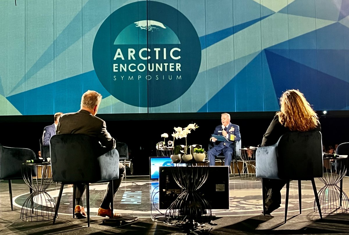 We are thrilled to have been part of Arctic Encounter Symposium 2023 in Anchorage! 🌐 Rear. Adm. Megan Dean & Rear. Adm.Brendan McPherson shared insights on Arctic security & cooperation,🤝A great exchange for a secure, sustainable Arctic future! #USCG #ArcticEncounter