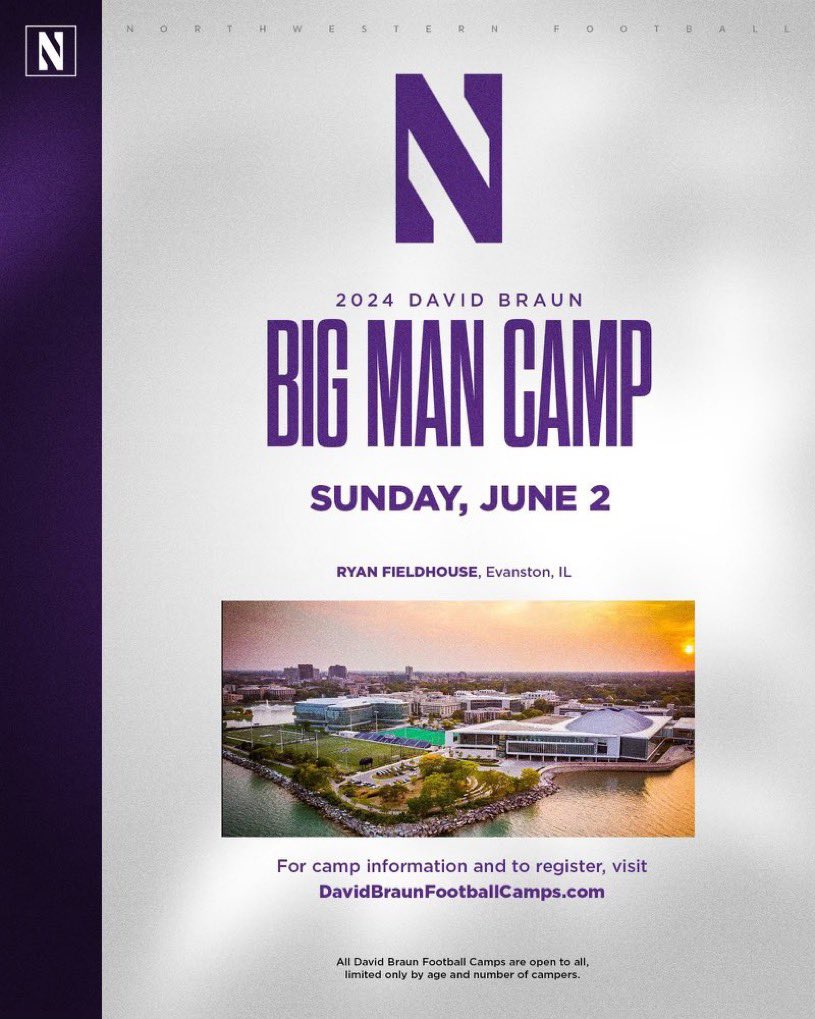 Thank you @Coach_Klink for the invite to Northwestern’s Big Man Camp! I can’t wait to make it out and compete! @BDPRecruiting @NUFBFamily #GoCats