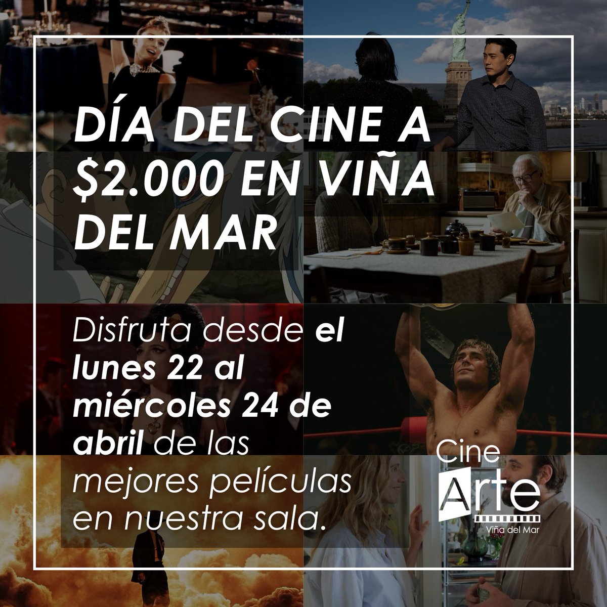 🎬 ¡Celebremos el Día del Cine en Cine Arte Viña del Mar! 🎟️

Reserva tus entradas  cineartevina.cl/llega-el-dia-d…
💻📱