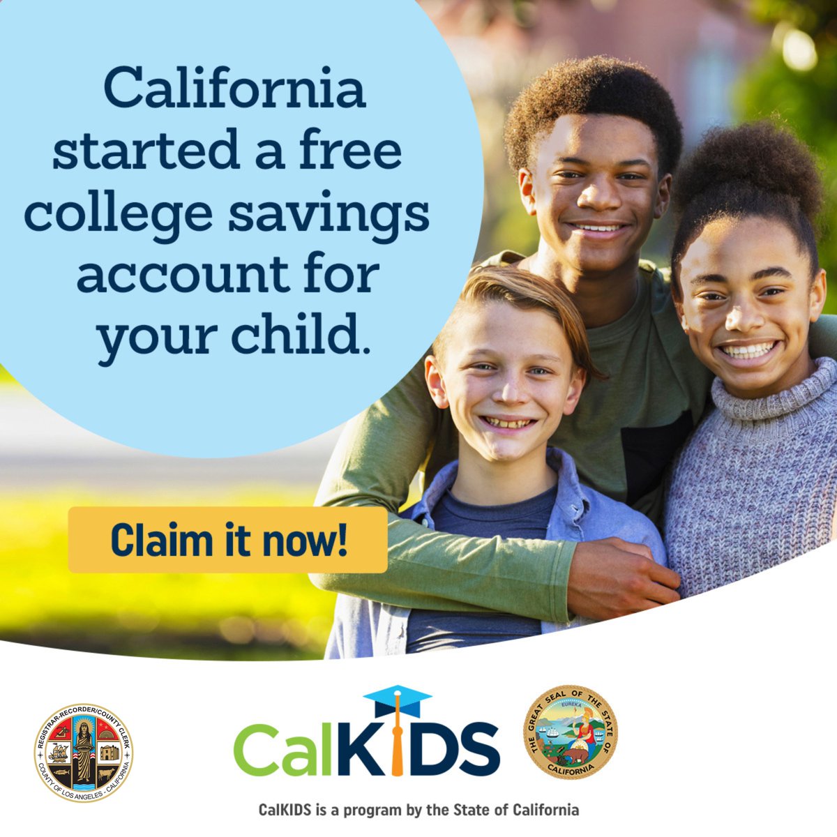 Start investing in their future now with CalKIDS! It's a program from the State of California that provides up to $1,500 in free money for eligible low-income public school students to save for college and career training. Visit bit.ly/CalKIDS-RRCC to claim your account!