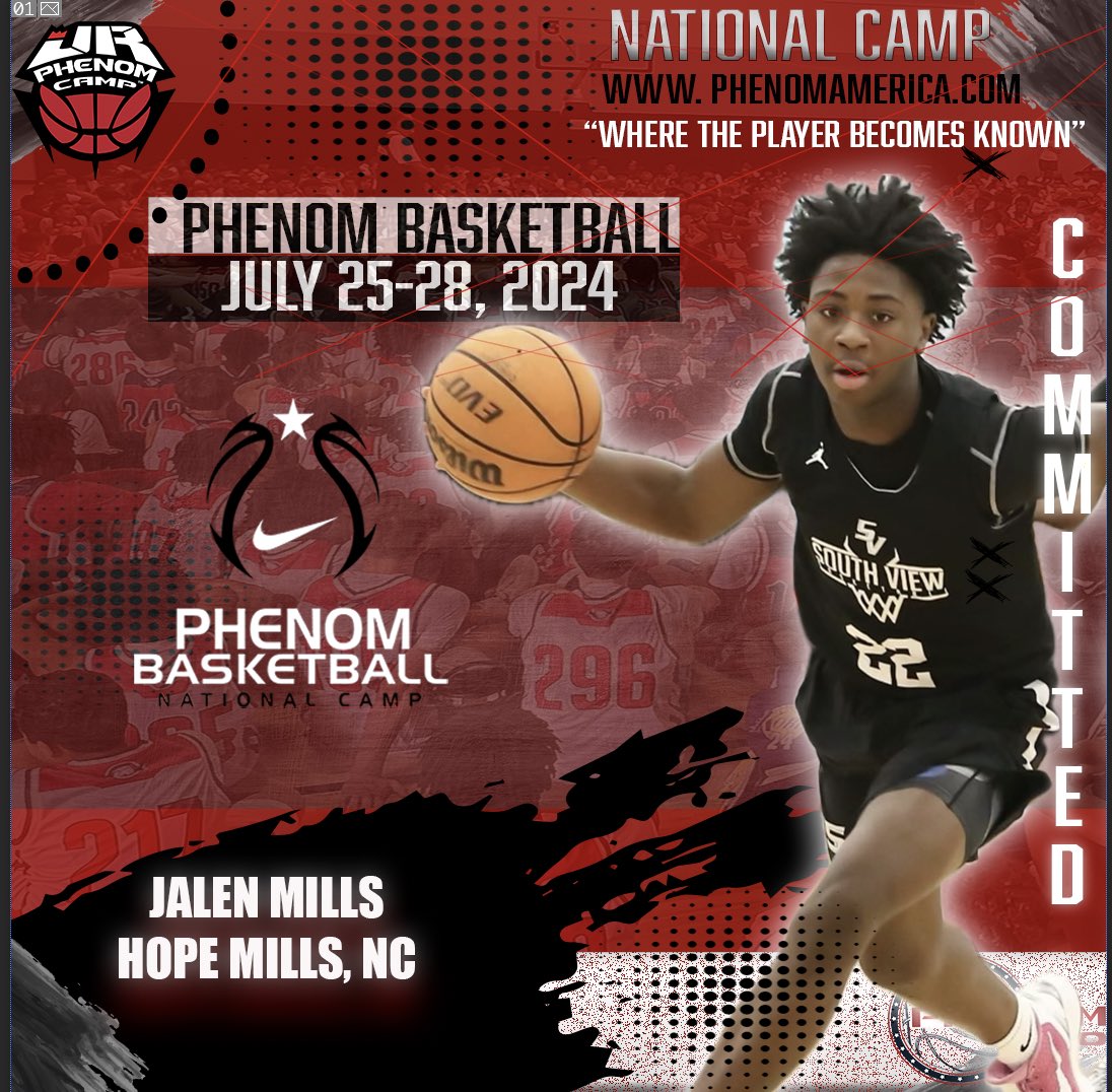 Phenom Basketball is excited to announce that Jalen Mills from Hope Mills, North Carolina will be attending the 2024 Phenom National Camp in Orange County, California on July 25-28!
.
.
#wheretheplayerbecomesknown
#PhenomAmerica #PhenomNationalCamp #Phenom150 #jrphenomcamp