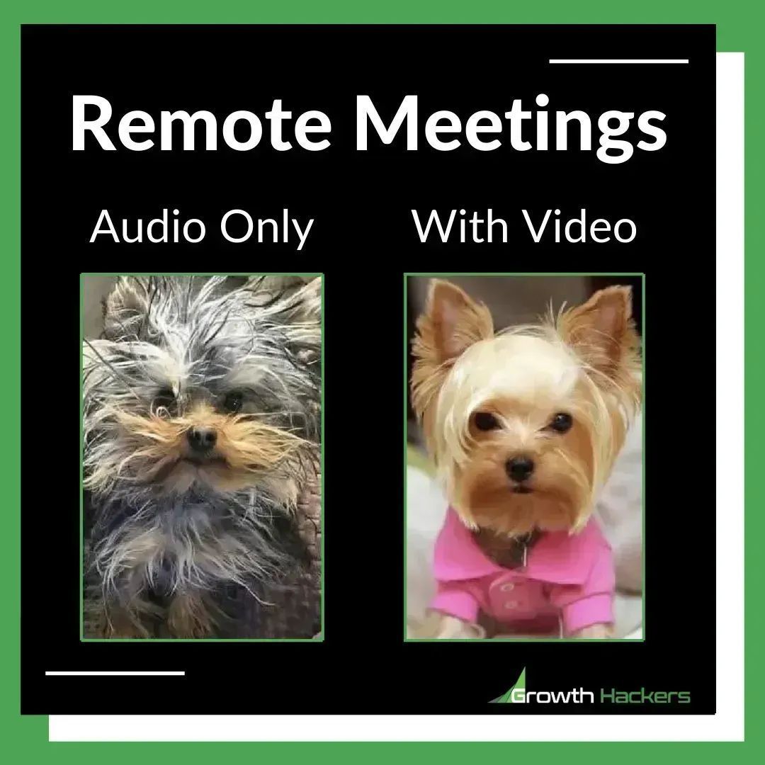 StartGrowthHack's tweet photo. Remote Meetings.
Audio Only vs With Video.
https://t.co/42of12WWTo
#Remote #RemoteWork #RemoteEmployees #RemoteTeam #WFH #WorkFromHome #Freelancers #Agency #AgencyLife https://t.co/SEREG3EE5Y