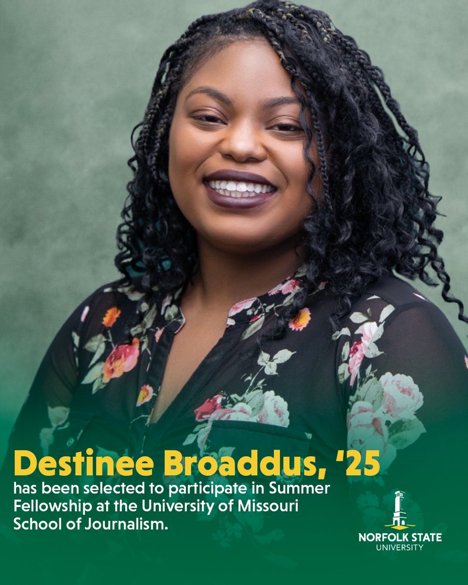 We are proud to announce that NSU student, Destinee Broaddus, has been selected to participate in the prestigious Summer Fellowship at the University of Missouri School of Journalism. Congratulations, Destinee! #NSU #beholdthegreenandgold #mcjr #behold