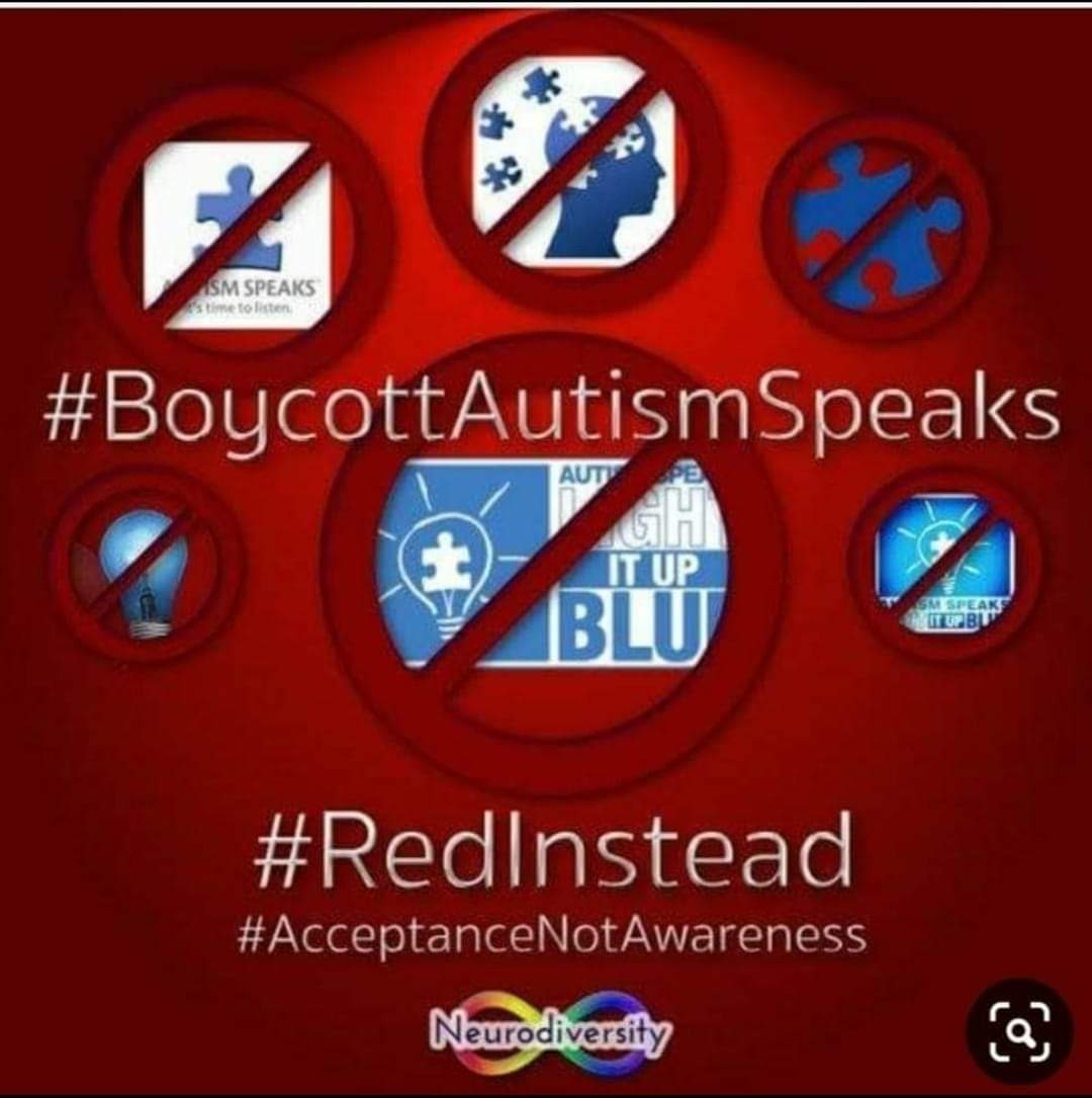 #RedInstead #AutisticAcceptance #autisticadults #autistickids #HaltAutismSpeaks #AIMHigherThanAutismSpeaks #BoycottAutismSpeaks