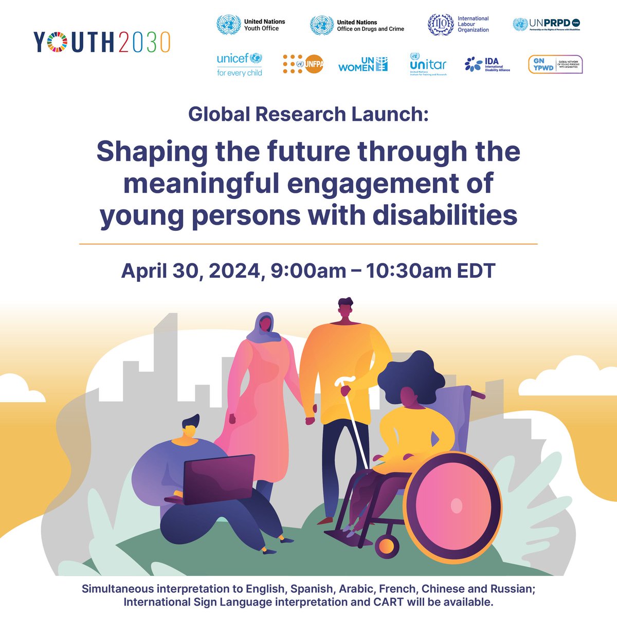 📢 Join us for the Launch of the Report: Shaping the future through the meaningful engagement of young persons with disabilities
🕑30 April 2024, 9:00am - 10:30am EDT
📍Zoom
‼️Register by April 29: t.ly/-vBAj
#youth2030 #disabilityinclusion #CRPD