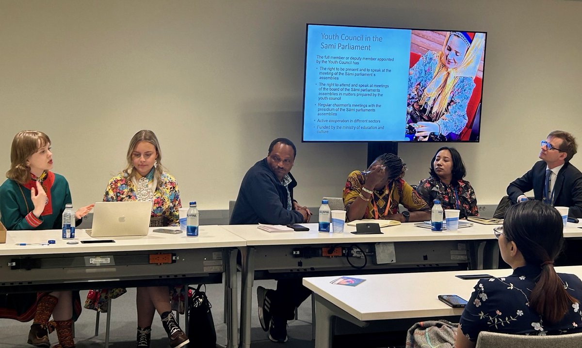 Learning about the crucial role of Indigenous youth as agents of change at the #UNPFII event. Finland is proud to support the work of @MinorityRights in advancing the rights of #IndigenousPeoples.