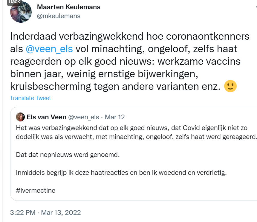 @mkeulemans Er moet me van het hart dat ik na vier jaren Corona zat ben van dit kinderachtige gedoe. Vier jaren lang volop podium voor Marion Koopmans, die evident belang had om een lablek als oorzaak van de pandemie te verketteren als complottheorie omdat, als dit uitkomt, haar onderzoek en…