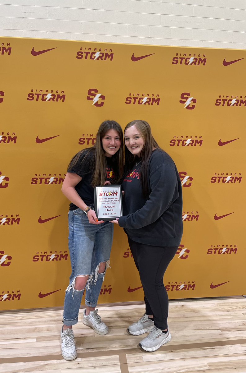 SimpsonWSOC's tweet photo. Congratulations to Maddie Hays for winning the Simpson Sport Medicine’s Comeback Athlete of the year! 

After missing most of her sophomore season due to injury, Maddie was named 3rd Team All-Region this past fall. One of just 6 All-Region players in program history!

#RollStorm https://t.co/zUlFLZqADk
