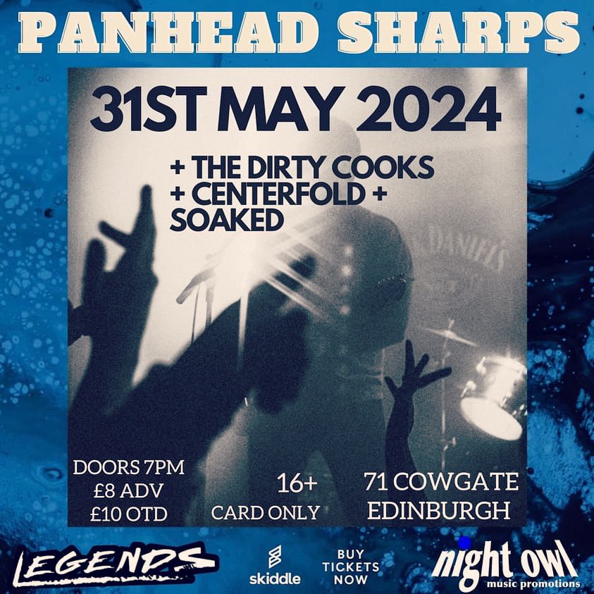 Delighted to announce we will be headlining Legends, Edinburgh on the 31st of May! With some fantastic support lined up including our good mates @TheDirtyCooks Centrefold up from from Liverpool and @SOAKEDBANDD up from London! 

Tickets 
skiddle.com/whats-on/Edinb…
