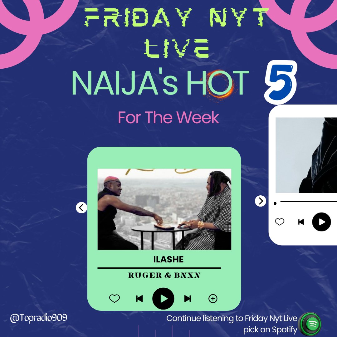 #FeelGoodMusic #FridayNytLive #NaijasHot5 with @IamStanzworld x @Iamlumi007 @ NO1, ILASHE by @rugerofficial & @BNXN open.spotify.com/playlist/5Reck…