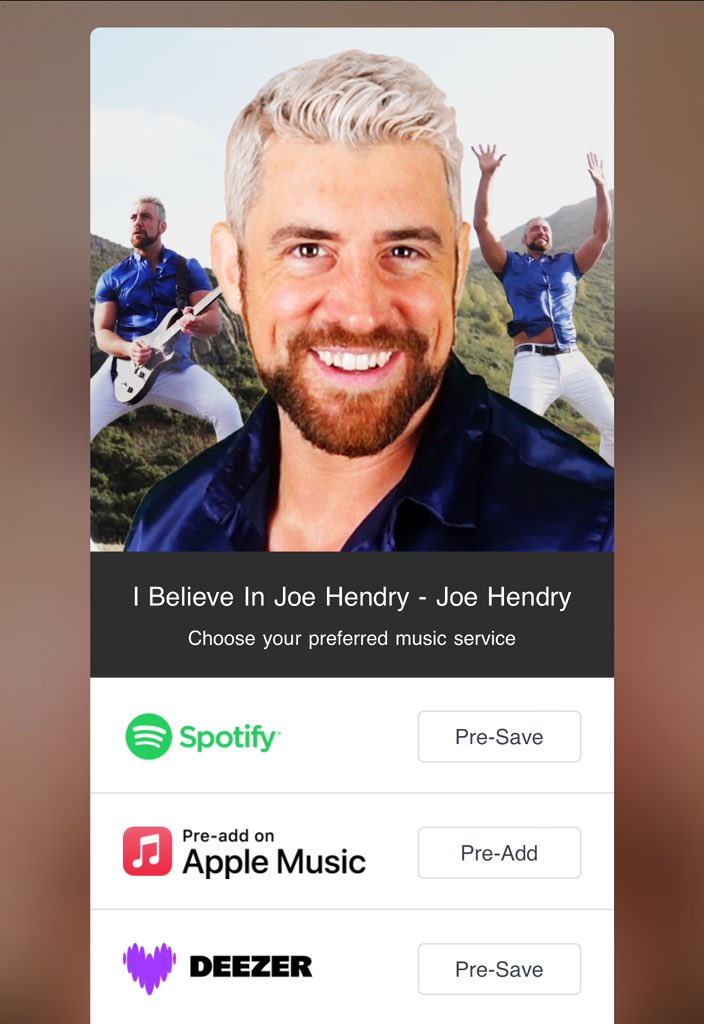 LET’S DO THIS! ‘I Believe In Joe Hendry’ will be released on April 29th! Eligible for charts worldwide. Can we get it into the top 40? Retweet and Pre-order it via link in tweet below!