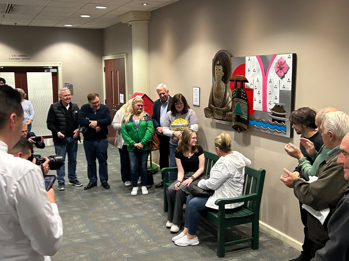 The new Buddy Bench in honor of Mayor Tom Henry.