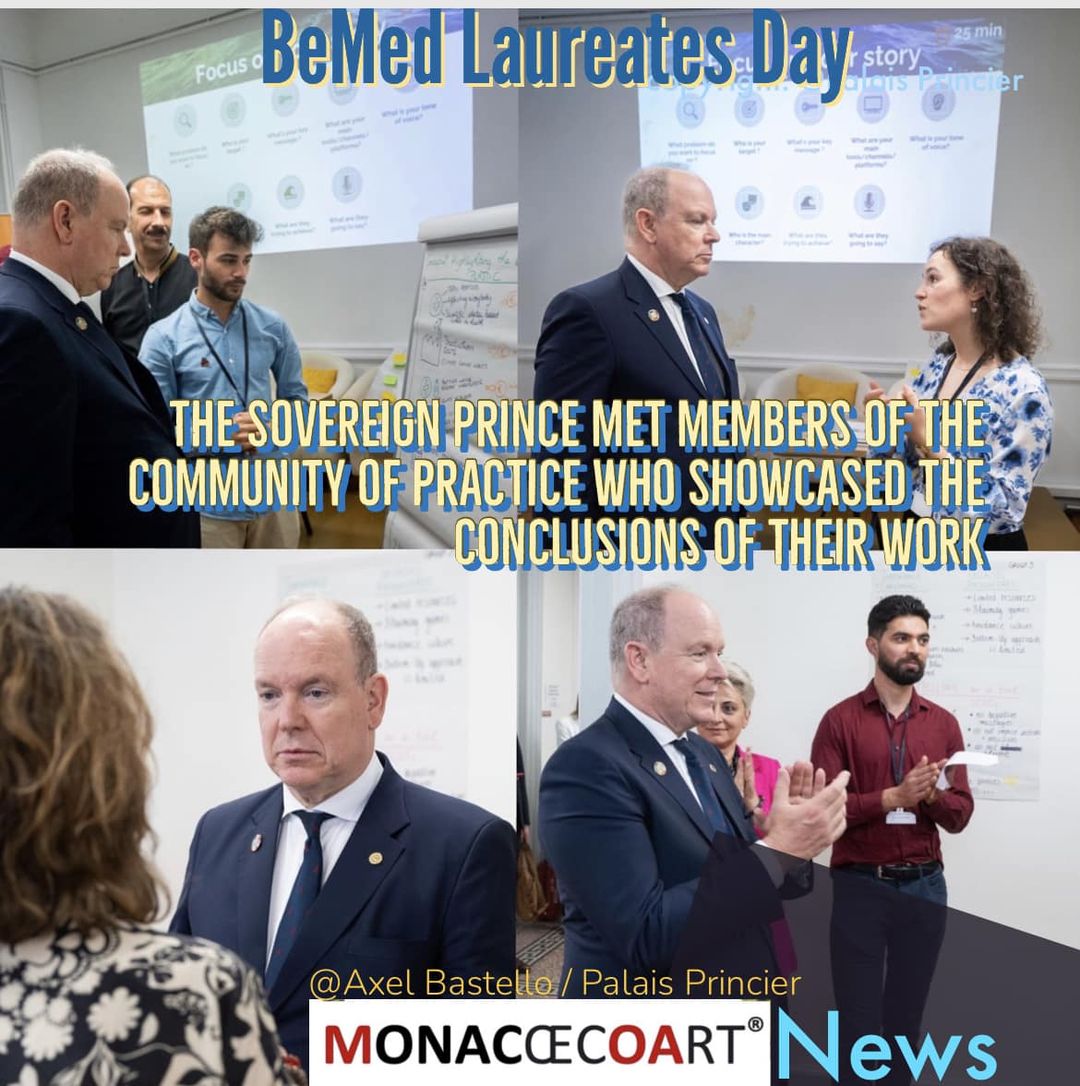 MonacoEcoArt.com 🇲🇨🏅👨‍💼 the Sovereign Prince met Community of Practice within the BeMed Laureates Day at the Our Ocean Conference @ourocean2024 #Committed #ocean #preservation #innovation #research #development #plasticfree @FPA2