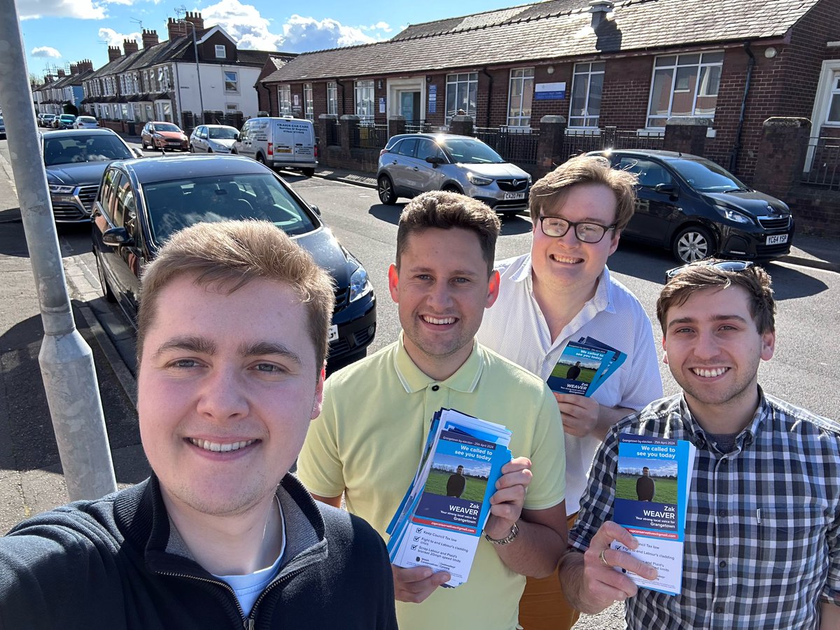 ☀️ Sunny evening on the campaign trail ahead of the #Grangetown by-election next week.

Great to be joined by @WelshConserv councillors and our South Wales PCC candidate @George4SWales!

Vote Zak Weaver for Grangetown on Thursday 25th April  🗳