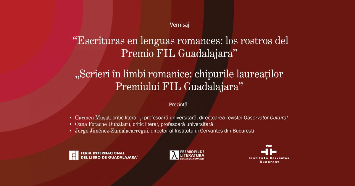 📸 La FIL Guadalajara, la Universidad de Guadalajara y el Instituto Cervantes de Bucarest invitan a la inauguración de la exposición fotográfica “Escrituras en lenguas romances: los rostros del Premio FIL de Guadalajara”. La exposición será inaugurada el martes 23 de abril a las