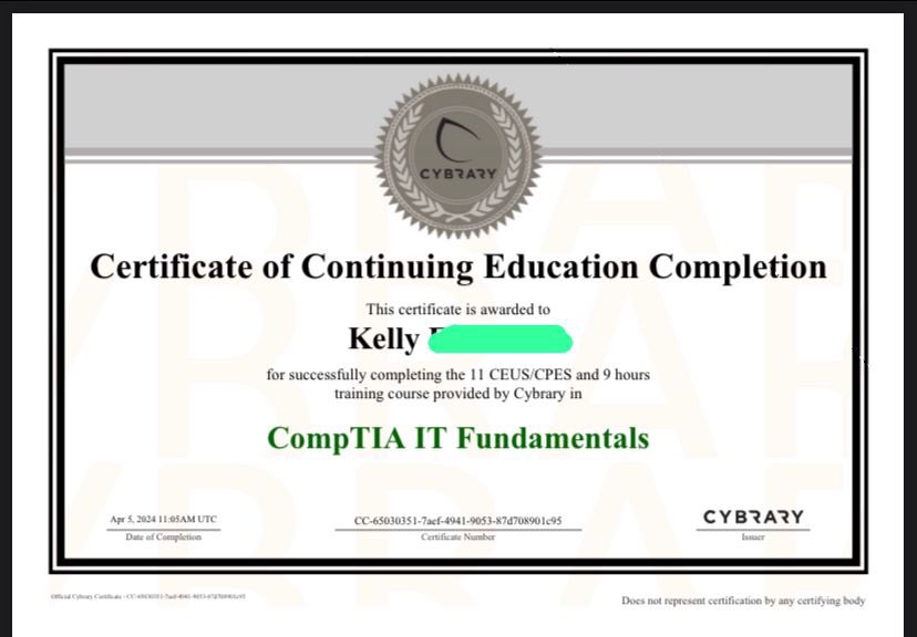 FREE CompTIA course with Certificate for cyber security/IT enthusiasts (Cybrary)

- CompTIA IT Fundamentals 

Link 👇