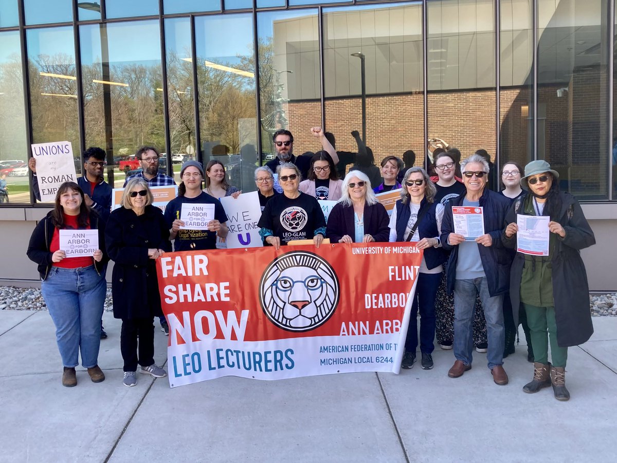 LEOUnionUmich's tweet photo. LEO Lecturers in Dearborn keeping the campus community informed about our worth and how the university devalues our labor. We’re demanding a #FairShareNow and an equitable salary offer. Give us an offer we can say yes to #UMich #RespectTheLecs #UnionStrong https://t.co/hRJDQ7wrHn