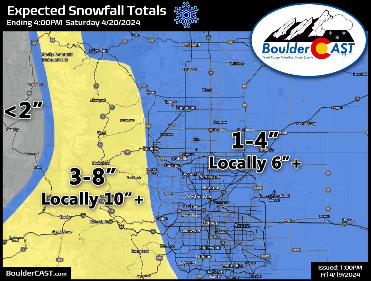 BoulderCAST's tweet photo. ⚠️WINTER WEATHER UPDATE❄️

After a month long hiatus, widespread accumulating snowfall will return to the Front Range on Friday as a classic jet-forced banded snowfall event unfolds across the area. Let's discuss timing, amounts, &amp; boom scenarios --> https://t.co/uMCtLHizc3 #COWx https://t.co/F8RaRoJhdq