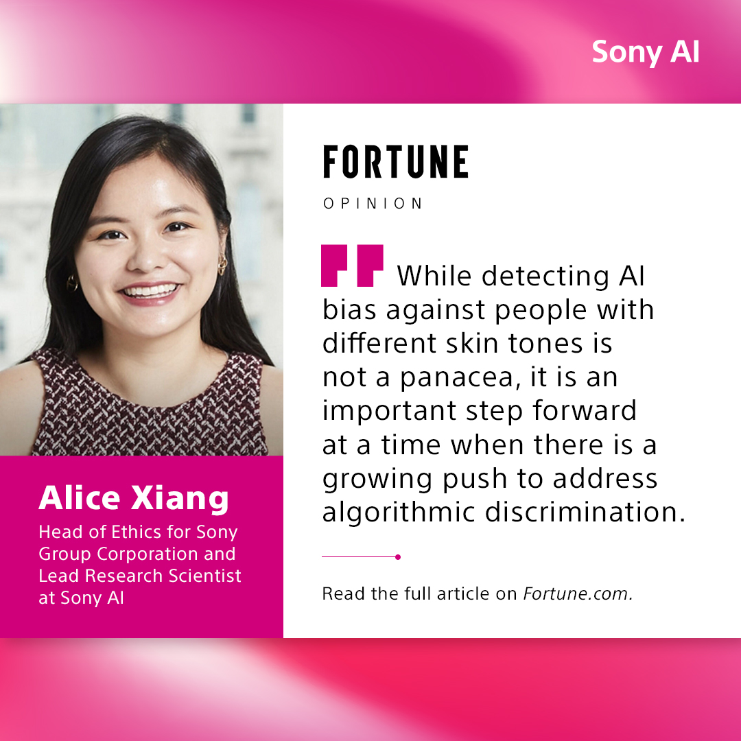 In her <a href="/FortuneMagazine/">FORTUNE</a> op-ed, Sony AI Lead Research Scientist, <a href="/alicexiang/">Alice Xiang</a>, shares groundbreaking work on combating AI skin tone bias, drawing inspiration from icons like #Rihanna. Dive into the article now: bit.ly/49Jp8Ss #InclusiveAI #SonyAI