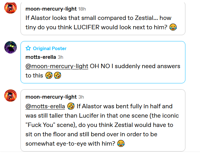 My friend @/moon-mercury-light on tumblr commented on my Zest & Al art about if Al was that short, how short would Lucifer be and well...

This is eye balled btw + Zesty is leaning down in the close up shot, but enjoy!

#HazbinHotel #HazbinHotelEdit #Alastor #Zestial #Lucifer