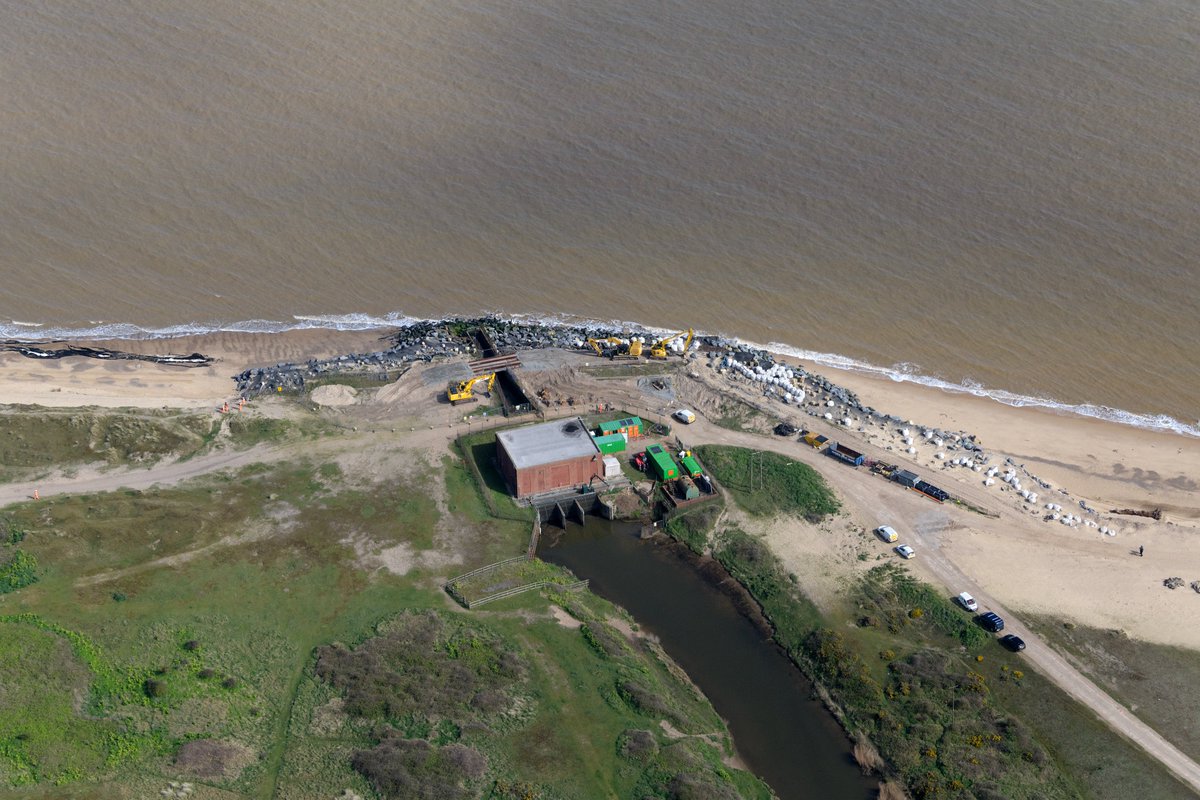 Aerial image: Benacre Pumping Station (or sluice) on the Hundred River in Suffolk #Benacre #aerial #image #Suffolk #Coast