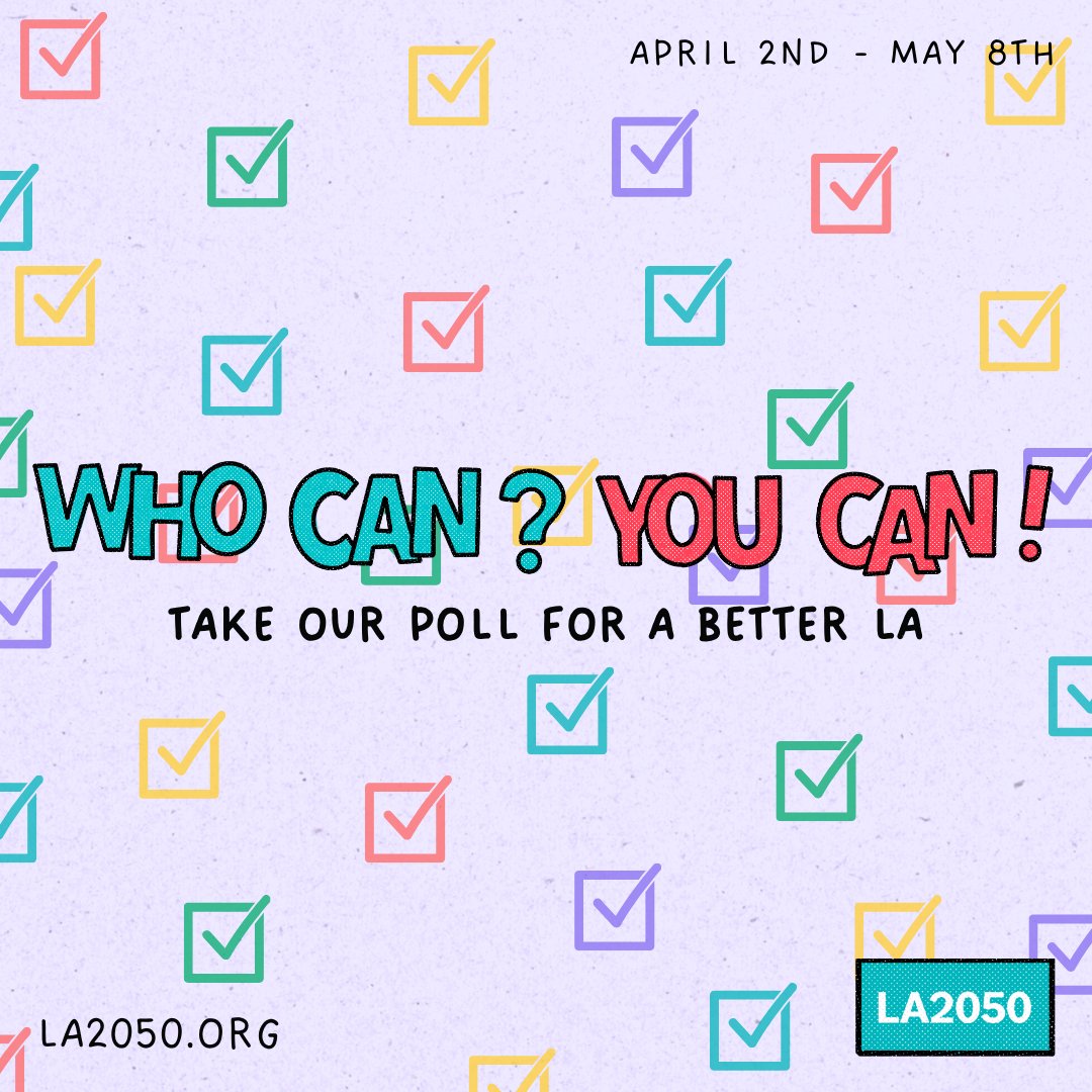 We're halfway through the #LA2050GrantsChallenge polling period! Our 2024 poll is live now at la2050.me/2024social. If you’ve already taken the poll, help us spread the word. It’s crucial that we engage as many people across LA as possible! #WhoCanYouCan