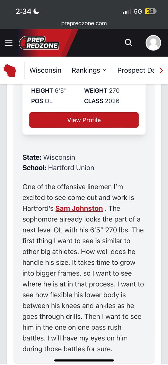 Thank you @MJ_NFLDraft for the write up. Looking forward to Sunday. @OLMafia @PrepRedzoneWI @HUHS_Football