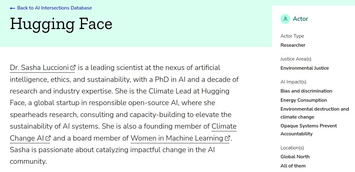 I'm so touched to be included in @MozillaAI's new AI Intersections Database 🥹 The database maps where AI impacts meet social justice issues and catalogs the people and orgs working on making AI equitable for all 🌎 💻 Check it out and add your own work! 👇AIDatabase.Mozilla.org