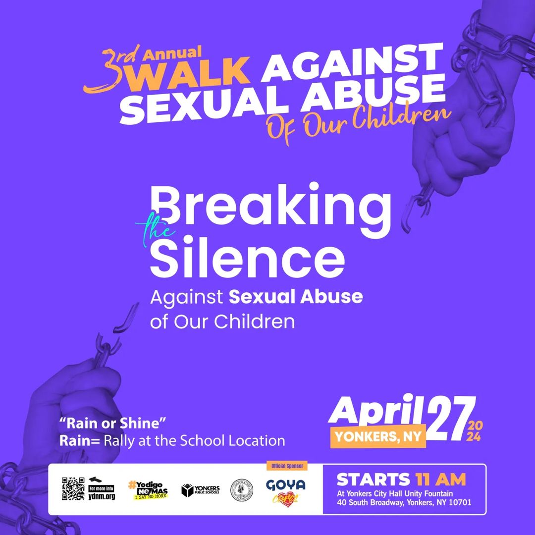 Join us for the Third March .@yodigo_nomas🙅‍♀️🙅‍♂️ on April 27, as we stand together against #sexualabuse. In collaboration with .@YonkersSchools, .@cityofYonkers, and .@GoyaCares, we're calling for citizen mobilization to support survivors.