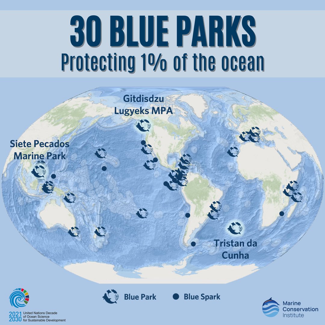 We are now 30 Blue Parks protecting 3.5M sq km!!💥Our #BlueParks celebrates ocean protection around the world to ensure a brighter blue future, and this week we celebrate that we now protect 1% of the worlds ocean. Help us to spread the word - Together we can make a difference!💙