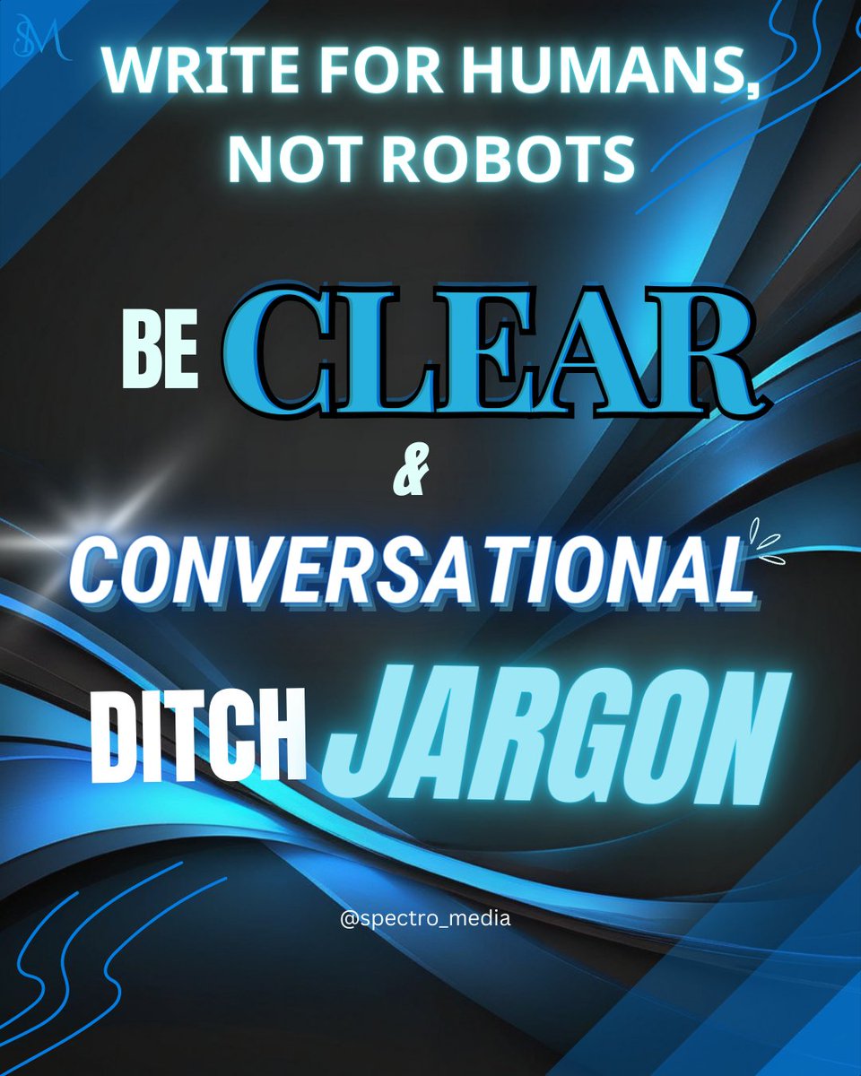 SpectroMedia_AP's tweet image. Stop the robot talk!🤖 Write for humans!🙍‍♂️ Be clear, conversational, ditch jargon! ️ #copywritingtips #communication #conversiongoals #makeadifference