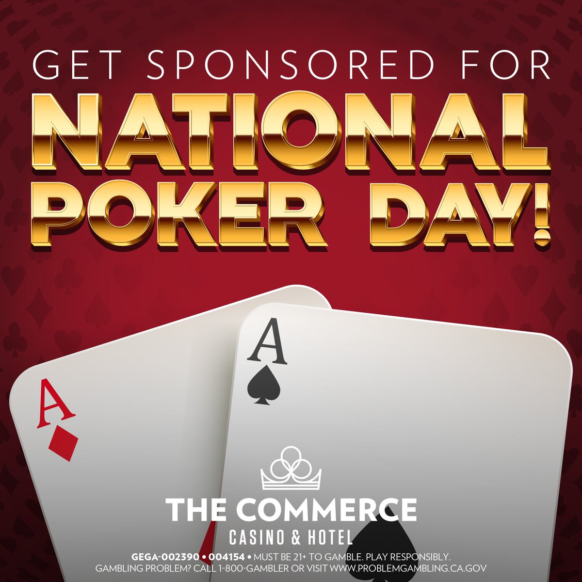 REMEMBER: We are awarding 20 players each a $30,000+ sponsorship package (including a @WSOP Main Event seat)! Promotion ends April 30th, learn more here: commercecasinoinsider.com Happy National Poker Day to our community. We can’t wait to crown our Commerce Poker Pro Team 👑