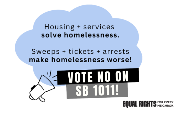 Housing is a human right, and the solution to houselessness. SB 1011 would have criminalized and fined our unhoused neighbors with devastating consequences. Thank you to Senators @Aishabbwahab @Scott_Wiener @NancySkinnerCA for voting NO on #SB1011.