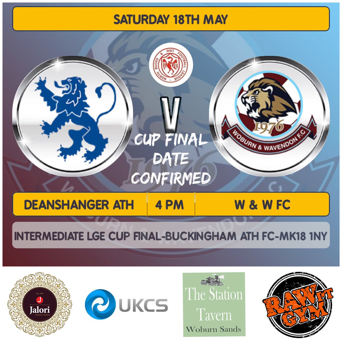 CUP FINAL DATE SET !
Our intermediate league cup final date has been set vs <a href="/DeanshangerR/">Deanshanger Athletic</a> 
More details will follow as soon as we have them #upthewav