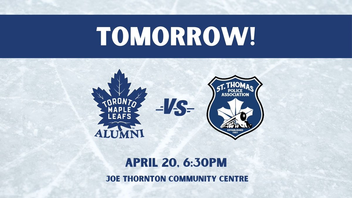 Our charity hockey game with @stpsmedia and @leafsalumni is TOMORROW! Doors will open at 6pm for general admission. Puck drop at 7:15pm. Tickets are still available. More information on tomorrow's event can be found here: ow.ly/3A9650RkbYy
